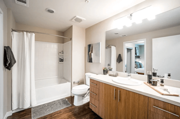 Quartz countertops in kitchen and bathrooms